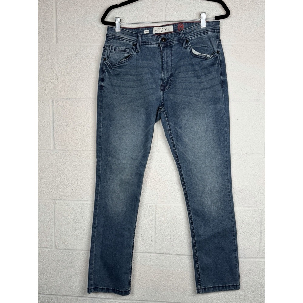 Artful Rebel Men's Jeans 34x30 Stretch Straight Leg Skinny Fit Medium Wash Denim